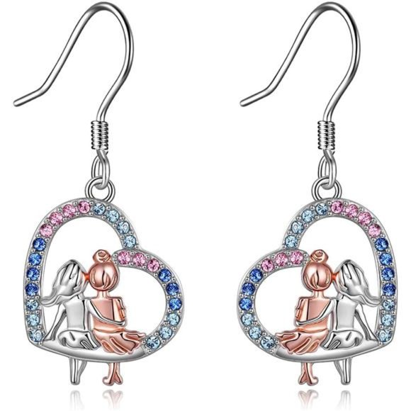 Sisters Sterling Silver Dangle Earrings Birthday Jewelry Gifts for Her - Picture 1 of 6